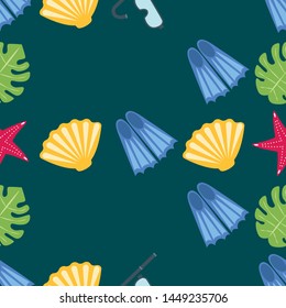 Vector set of underwater sea design elements. Diving. Top view.