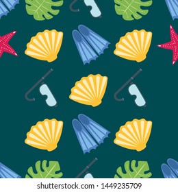 Vector set of underwater sea design elements. Diving. Top view.