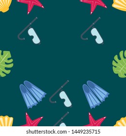 Vector set of underwater sea design elements. Diving. Top view.