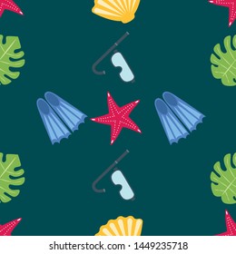 Vector set of underwater sea design elements. Diving. Top view.