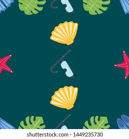 Vector set of underwater sea design elements. Diving. Top view.