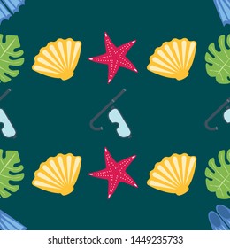 Vector set of underwater sea design elements. Diving. Top view.