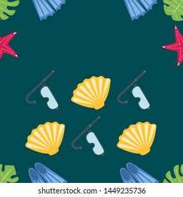 Vector set of underwater sea design elements. Diving. Top view.