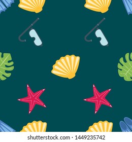 Vector set of underwater sea design elements. Diving. Top view.