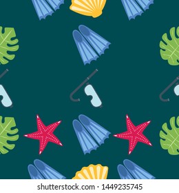 Vector set of underwater sea design elements. Diving. Top view.