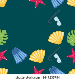 Vector set of underwater sea design elements. Diving. Top view.