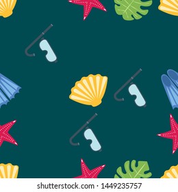 Vector set of underwater sea design elements. Diving. Top view.