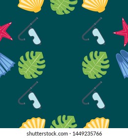Vector set of underwater sea design elements. Diving. Top view.