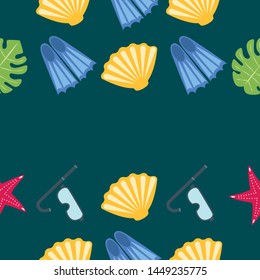 Vector set of underwater sea design elements. Diving. Top view.