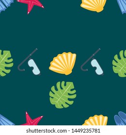 Vector set of underwater sea design elements. Diving. Top view.