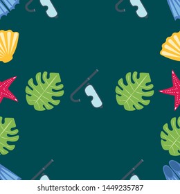 Vector set of underwater sea design elements. Diving. Top view.