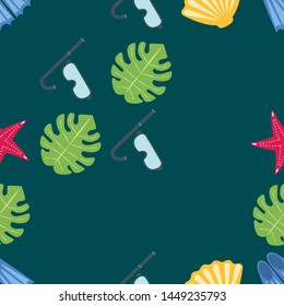 Vector set of underwater sea design elements. Diving. Top view.
