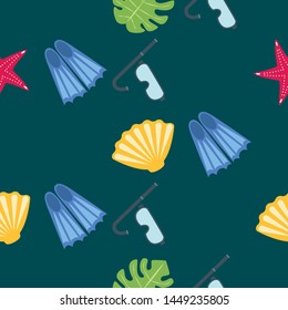 Vector set of underwater sea design elements. Diving. Top view.