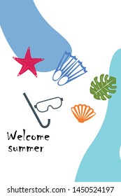 Vector set of underwater sea design elements. Diving. Top view.