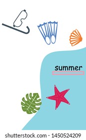 Vector set of underwater sea design elements. Diving. Top view.