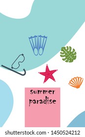 Vector set of underwater sea design elements. Diving. Top view.