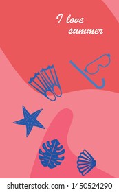 Vector set of underwater sea design elements. Diving. Top view.