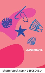 Vector set of underwater sea design elements. Diving. Top view.