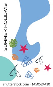 Vector set of underwater sea design elements. Diving. Top view.
