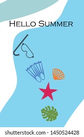 Vector set of underwater sea design elements. Diving. Top view.