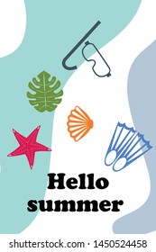 Vector set of underwater sea design elements. Diving. Top view.
