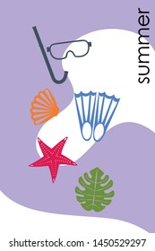 Vector set of underwater sea design elements. Diving. Top view.