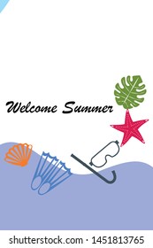 Vector set of underwater sea design elements. Diving. Top view.