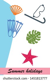 Vector set of underwater sea design elements. Diving. Top view.