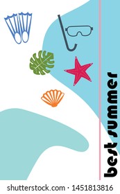 Vector set of underwater sea design elements. Diving. Top view.