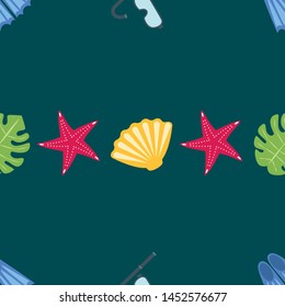 Vector set of underwater sea design elements. Diving. Top view.