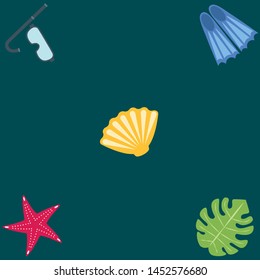 Vector set of underwater sea design elements. Diving. Top view.