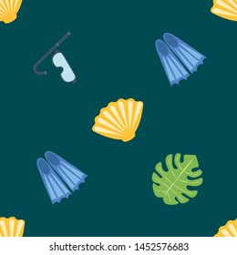 Vector set of underwater sea design elements. Diving. Top view.