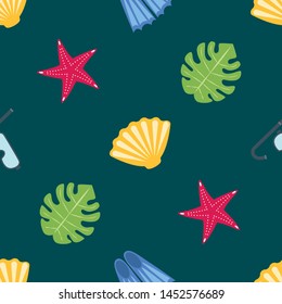 Vector set of underwater sea design elements. Diving. Top view.