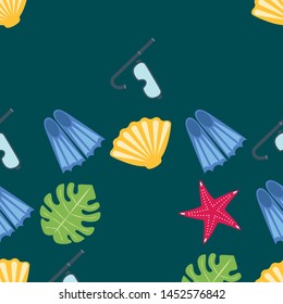 Vector set of underwater sea design elements. Diving. Top view.