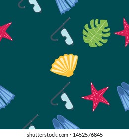 Vector set of underwater sea design elements. Diving. Top view.