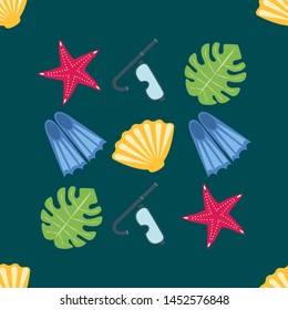 Vector set of underwater sea design elements. Diving. Top view.