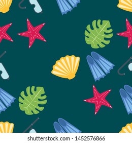 Vector set of underwater sea design elements. Diving. Top view.