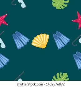 Vector set of underwater sea design elements. Diving. Top view.
