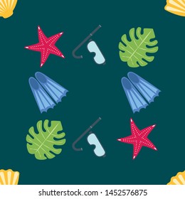 Vector set of underwater sea design elements. Diving. Top view.