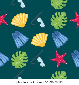 Vector set of underwater sea design elements. Diving. Top view.