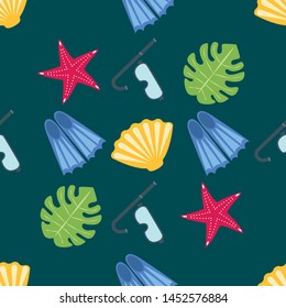 Vector set of underwater sea design elements. Diving. Top view.