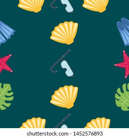 Vector set of underwater sea design elements. Diving. Top view.