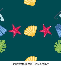Vector set of underwater sea design elements. Diving. Top view.