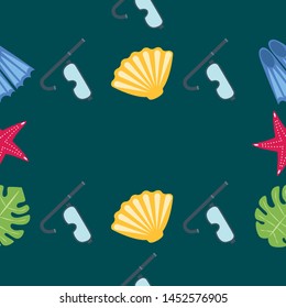 Vector set of underwater sea design elements. Diving. Top view.