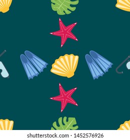 Vector set of underwater sea design elements. Diving. Top view.