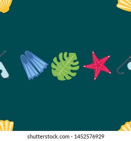 Vector set of underwater sea design elements. Diving. Top view.