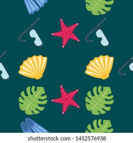 Vector set of underwater sea design elements. Diving. Top view.