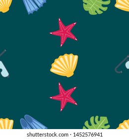 Vector set of underwater sea design elements. Diving. Top view.