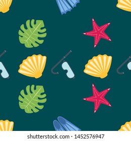 Vector set of underwater sea design elements. Diving. Top view.