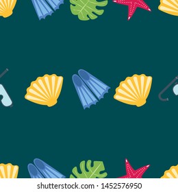 Vector set of underwater sea design elements. Diving. Top view.